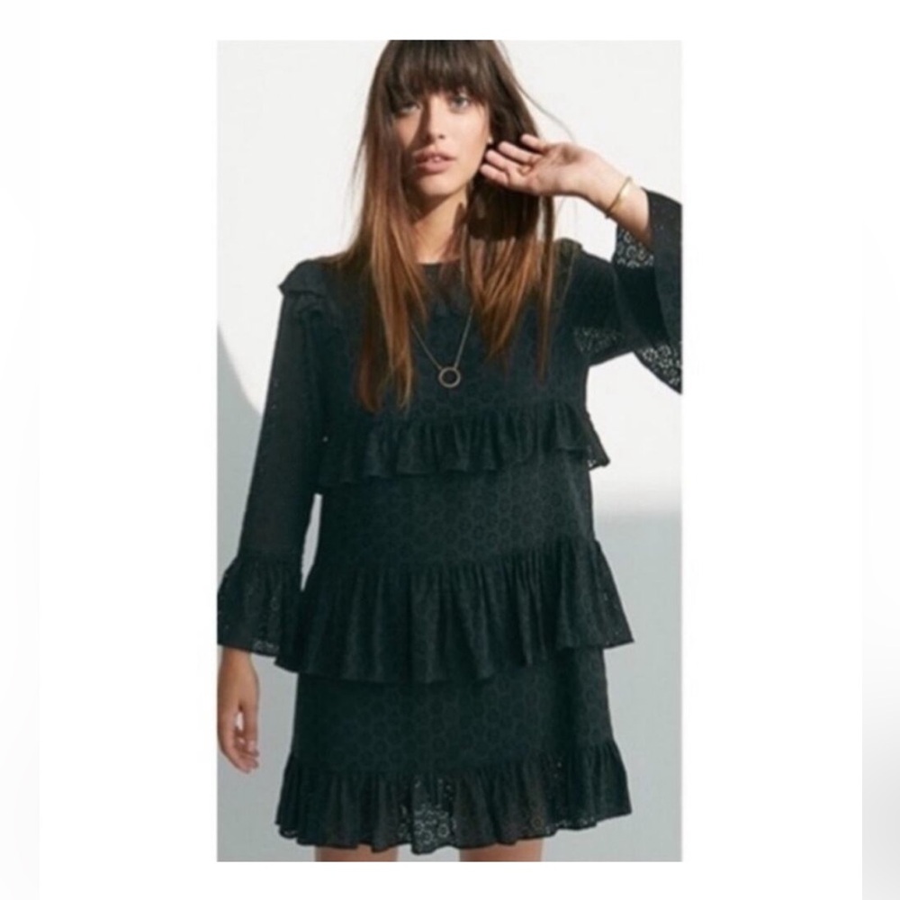 Madewell Black Waterlily Ruffle Eyelet Shift Dress XS